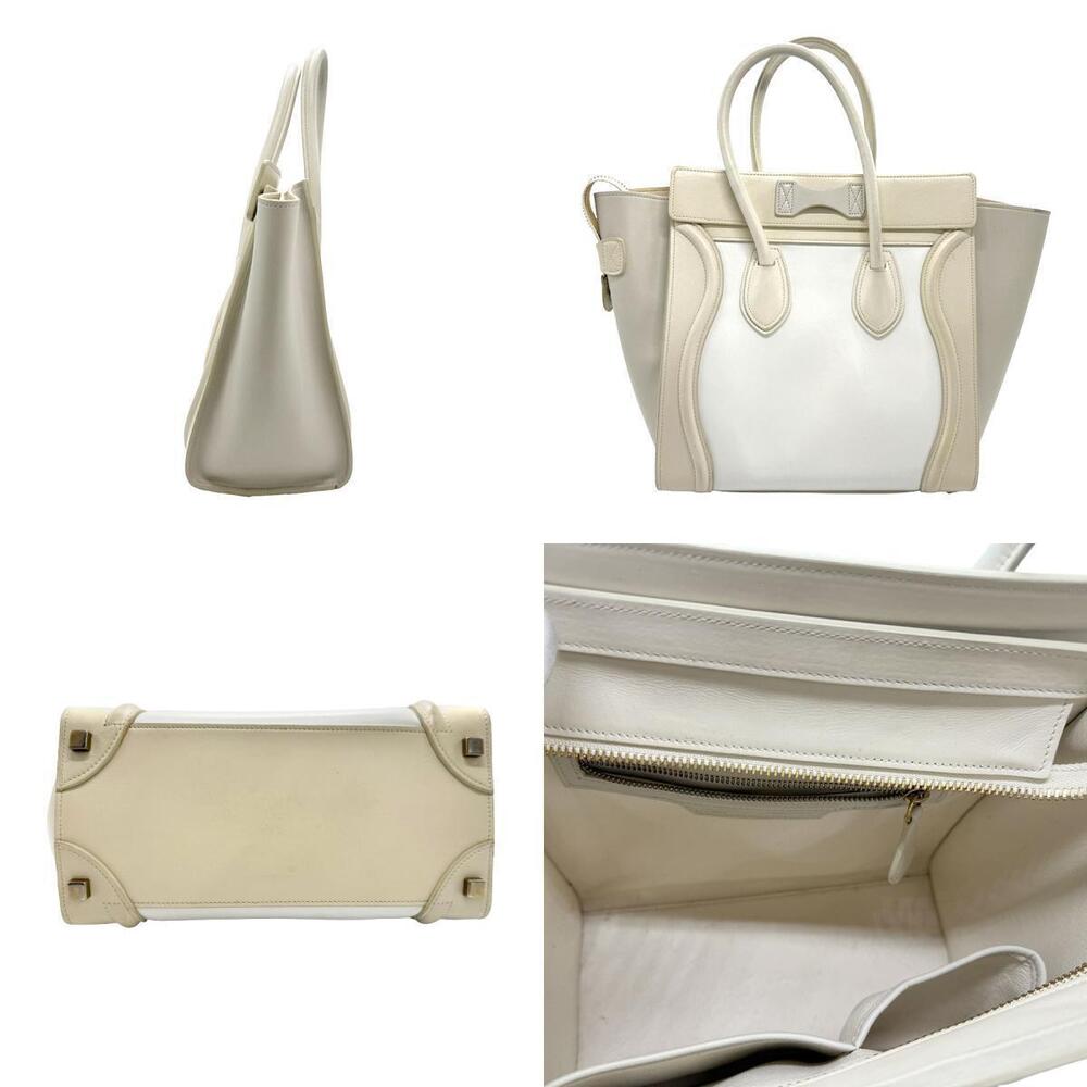 Celine White Beige Luggage Leather Shopper Handbag White Tan